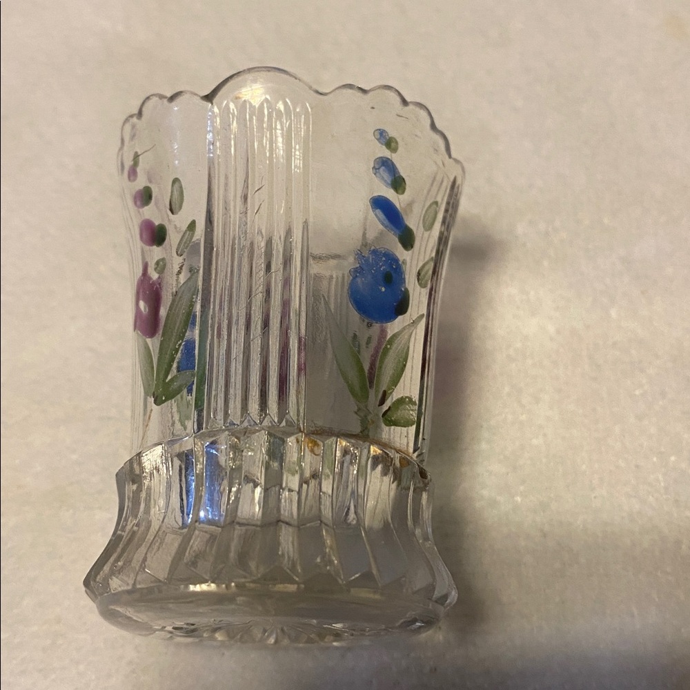 EAPG clear glass with hand painted toothpick holder 2 1/2 inches - Picture 2 of 4